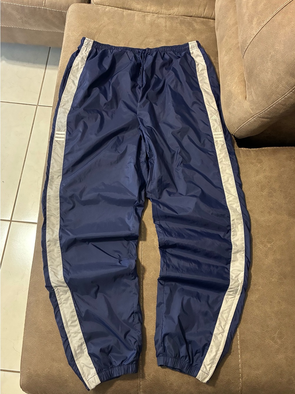 Men's Adidas Track Pants Navy Blue Ankle Zip Vintage Size XL